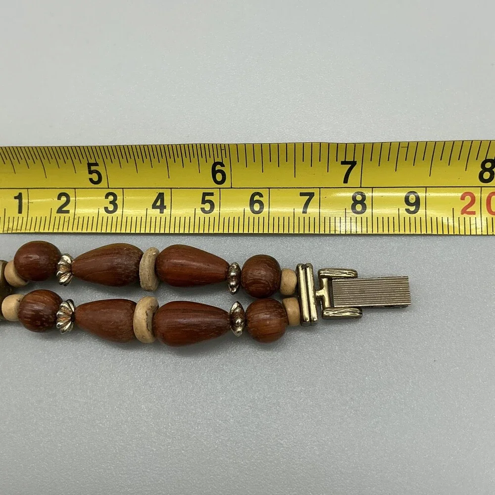 Express Womens Watch 24mm Brown Dial Wood Bead Bracelet New Battery